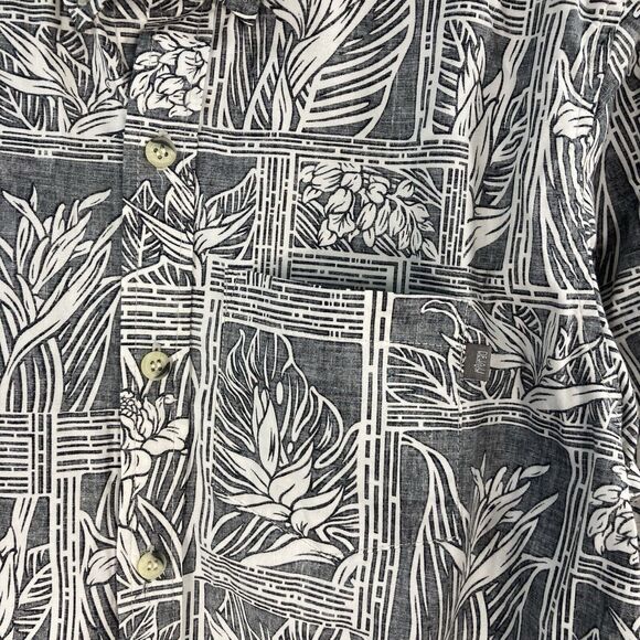 DejaVu Mens Shirt SZ M Hawaiian Short Sleeve Cotton Black White Floral Cotton - Picture 4 of 12